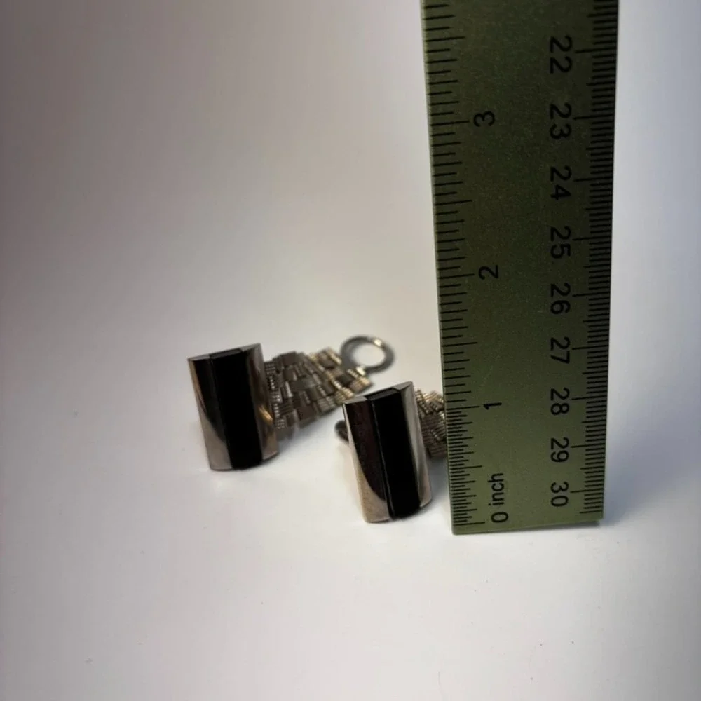 Vintage Cuff Links‎ Silver Tone Black Large Maximalism